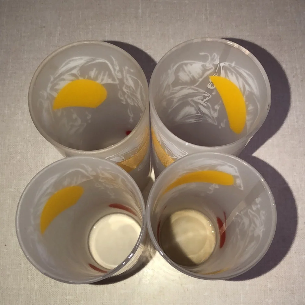 VINTAGE TOM COLLINS FROSTED SLIM TALL LEMON & CHERRY SET‎ OF 4 GLASSES